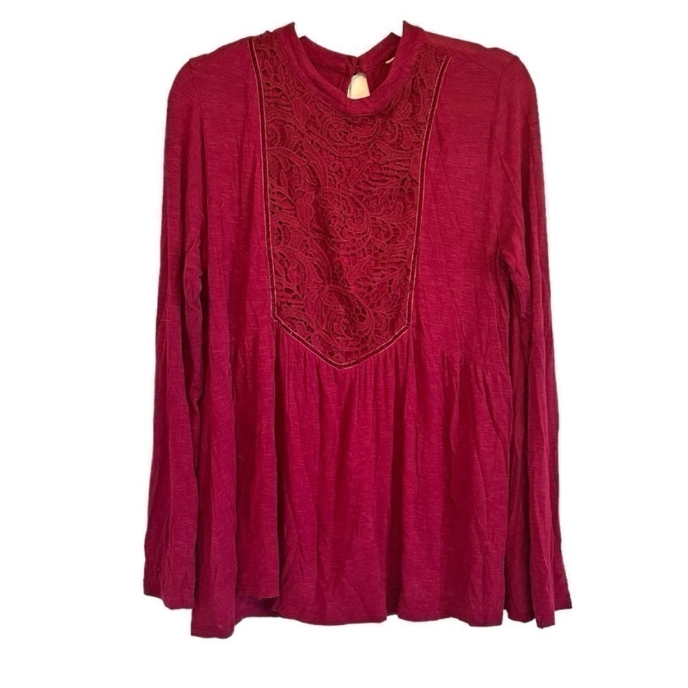 Deep pink long sleeve swing blouse with intricate thread embellishment size L